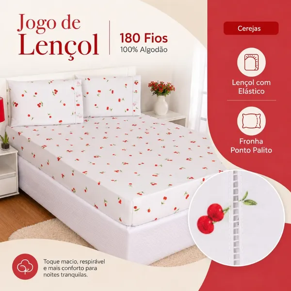 Jogo de Lençol Percal 180 Fios 100% Algodão – Todos os Tamanhos Solteiro Casal Queen