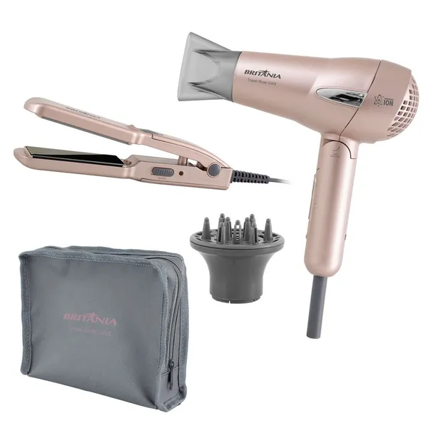 Kit Britânia Travel Rose Gold – Secador + Prancha