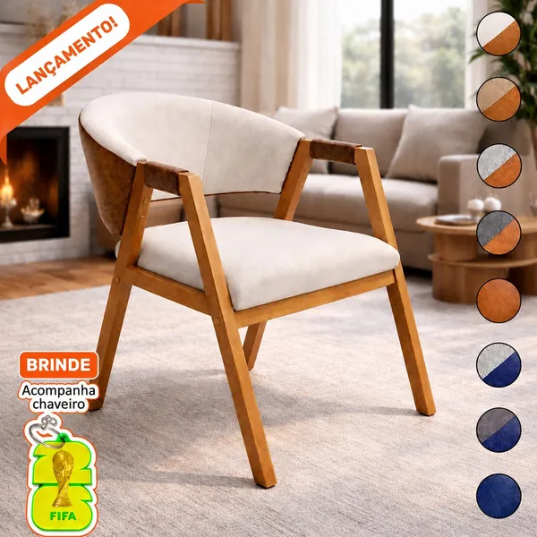 Poltrona Decorativa Hellen Suellen Decorativa Para Sala Linho Courino Pé de Madeira Aninha Poltronas