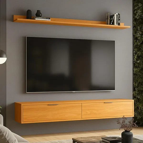 Rack Tv 65 Pol.  Suspenso 160cm 2 Portas Lila Cinamomo Z49 - Mpozenato