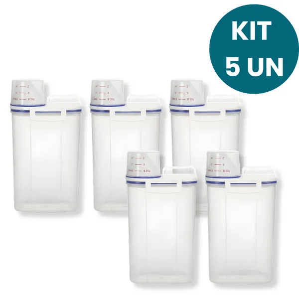Kit 5 Potes Herméticos 2,5L com Tampa Vedante para Cozinha Lavanderia Multiuso