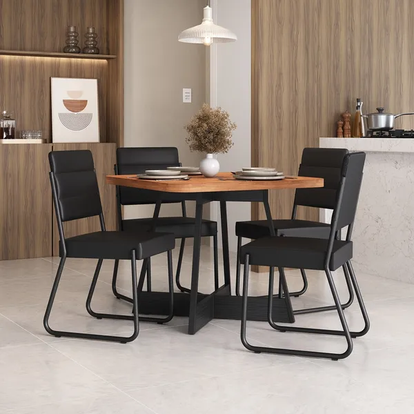 Conjunto Sala de Jantar 4 Cadeiras Charlotte Carraro Nogal Preto