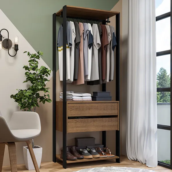 Guarda-Roupa Closet Modulado 2 Gavetas 70cm Rustic/Preto Valencia Madesa
