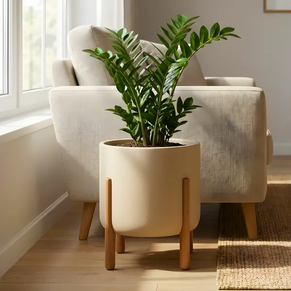 Vaso Para Plantas Polietileno Com Suporte De Madeira Decoração Sala 30x26
