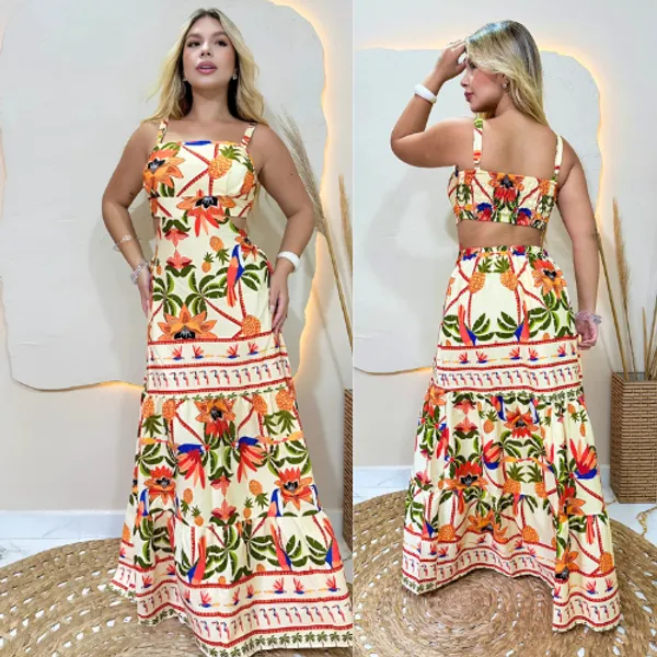 Vestido Tropical Longo Chic Feminino