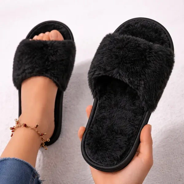 Pantufa ​feminina Aberta Em Pelúcia de Alta Qualidade