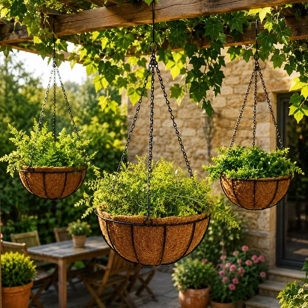 Vaso Pendurar Fibra Coco 35cm Com Pendente De Ferro Decoração Vaso Para Colocar Plantinhas