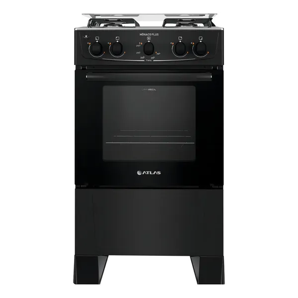 Fogão 4 Bocas Atlas Mônaco Plus Preto Com Mesa Inox E Acendimento Automático Bivolt