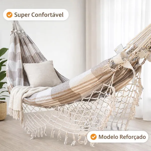 Rede de Descanso Casal Reforçada com Franjas Luxo Algodão | Confortável Resistente e Decorativa