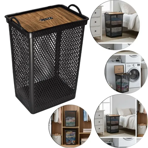 Cesto De Roupas Multiuso Telado Com Tampa Basculante ​49 Lts
