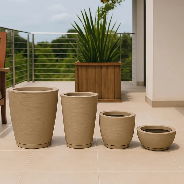 Kit 4 Vasos para Plantas Decorativo Escovados Coluna Redona 1 + Bojo 1 + Bacia 1 + Coluna Bojo 1