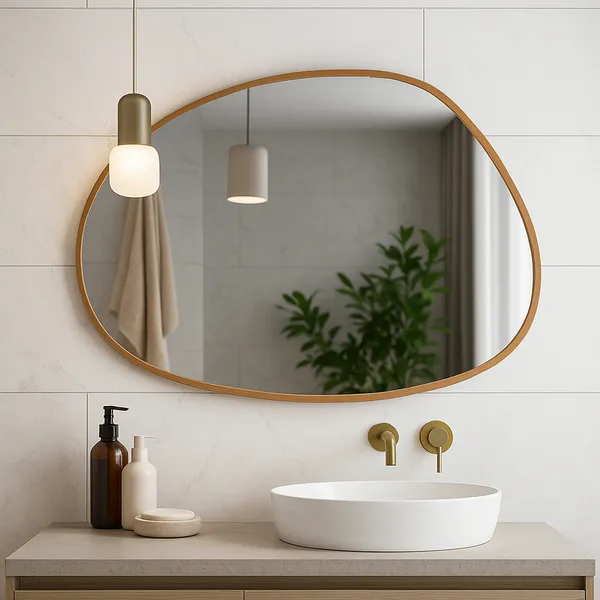 Espelho Orgânico 60x40cm com Couro Ecológico Decoração Para Lavabos Salas Quartos Escritórios