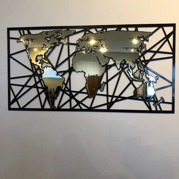 Mapa Mundi Decorativo em Acrílico Dourado Quadro de Parede Moderno Luxo