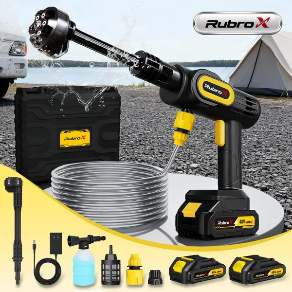 RubroX 200W/300W Lavadora de Alta Pressão Portátil Sem Fio Bivolt Kit Completo Carros e Jardins
