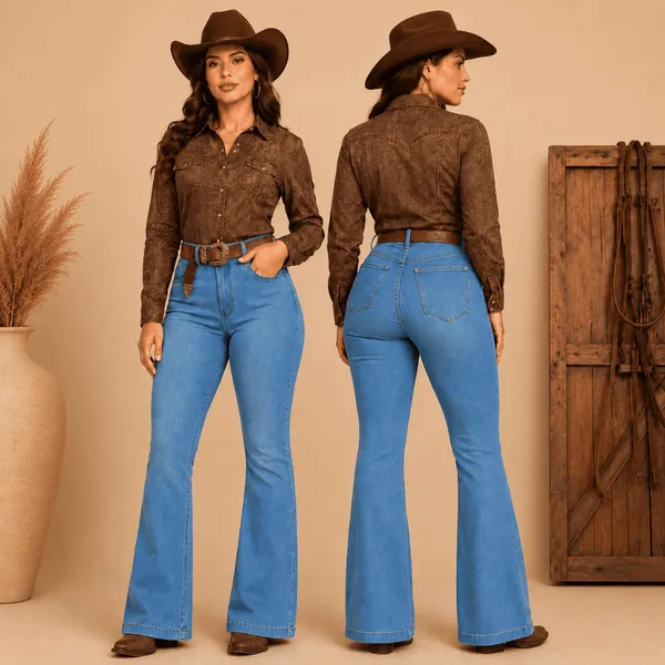 Calça Jeans Flear Feminina Estilo Country Cintura Alta Levanta Bumbum