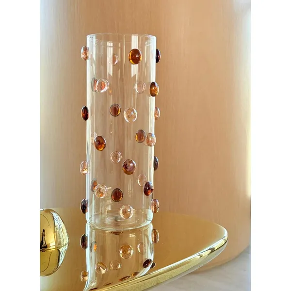 Vaso  Decorado  com Gemas de Vidro  Design Italiano Sphere 25 cm de  Altura x 10 cm