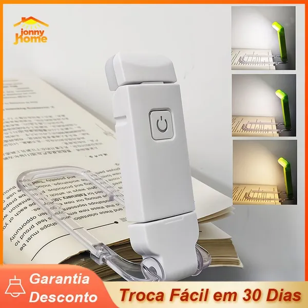 Mini Luminária para Leitura De Livros LED Brilho Ajustável Luz Noturna USB Proteção para os Olhos, Clip, Dobrável