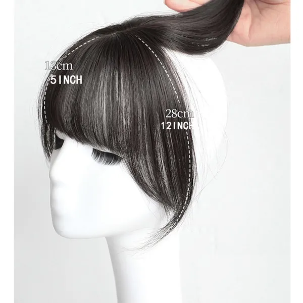 Topper de Cabelo Preto Natural de 12 - Franja Clip-In Fofa para Mulheres, Peça de Franja Sintética Invisível