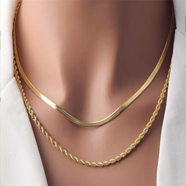Colar Fita Laminado + Colar Cordão Baiano Banhado a Ouro18k