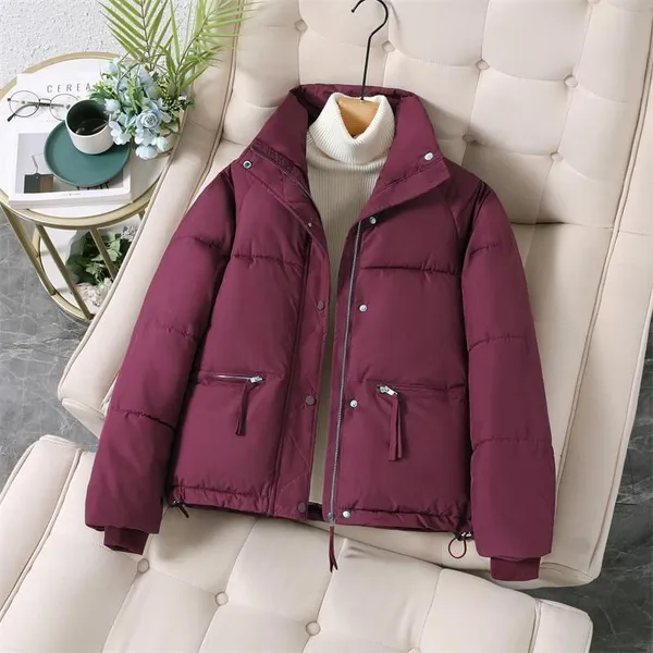 Inverno Algodão Acolchoado Jaqueta Grosso Solto Gola Zíper Casaco Feminino Roupas De Parkas Outwear