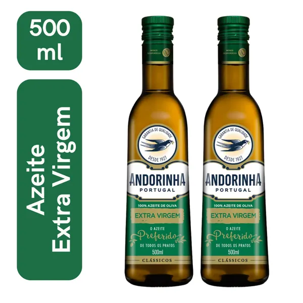 Kit 2 Unidades Azeite Extra Virgem Andorinha 500ml Clássicos Dia a Dia