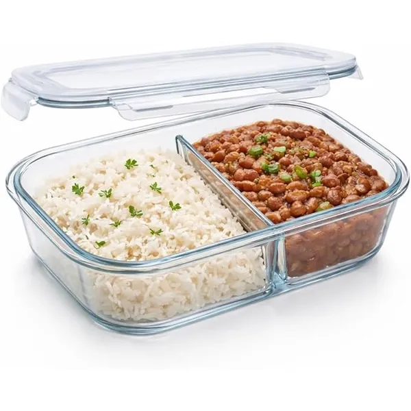 Pote Marmita de Vidro Borossilicato com Divisória | Pote Hermético 2 Compartimentos, 1040ml, 18x13,5x6cm