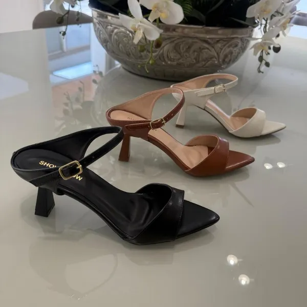 Sandália Tamanco Feminino Caramelo Salto taça 7 cm Bico Folha Confortavel Elegante