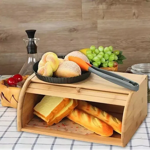 Porta Pães Com ​Tampa Retrátil de Bambu