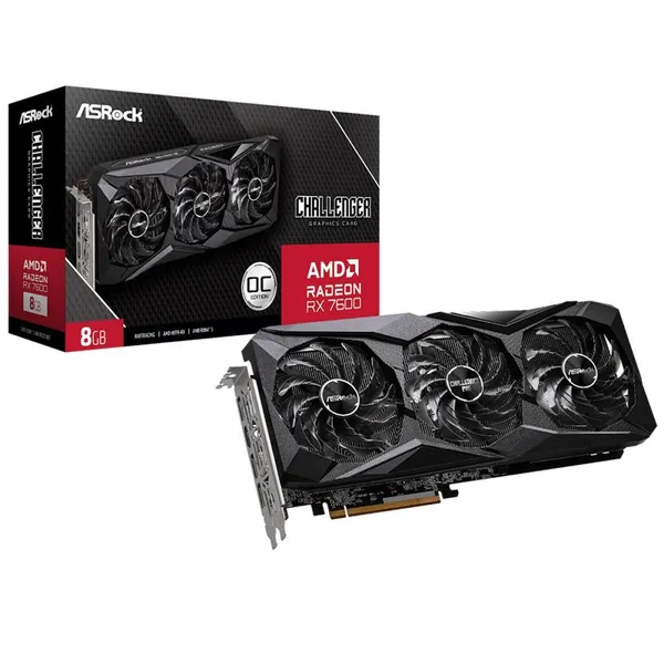 Placa de Vídeo AsRock AMD Radeon RX 7600 Challenger Pro OC Com 8GB GDDR6 FSR