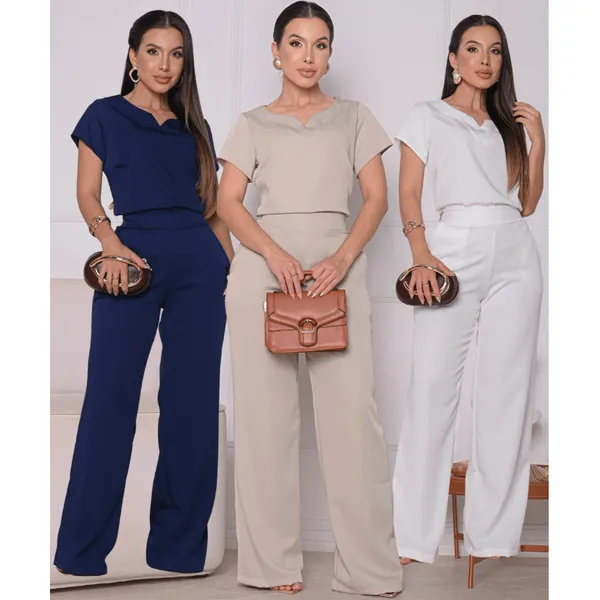 Conjunto Feminino Alfaiataria Calça + Blusa Manga Premium