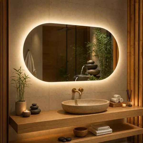 Espelho Oval com LED Lapidado Grande para Quarto, Sala e Banheiro – 80 x 50cm