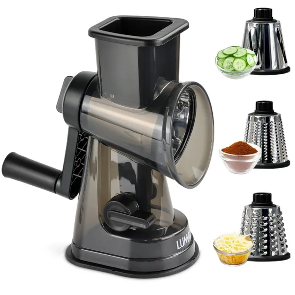 Lumai Ralador Fatiador Cortador Legumes Queijo Cozinha Manual Manivela Inox 3 Lâminas Ventosa