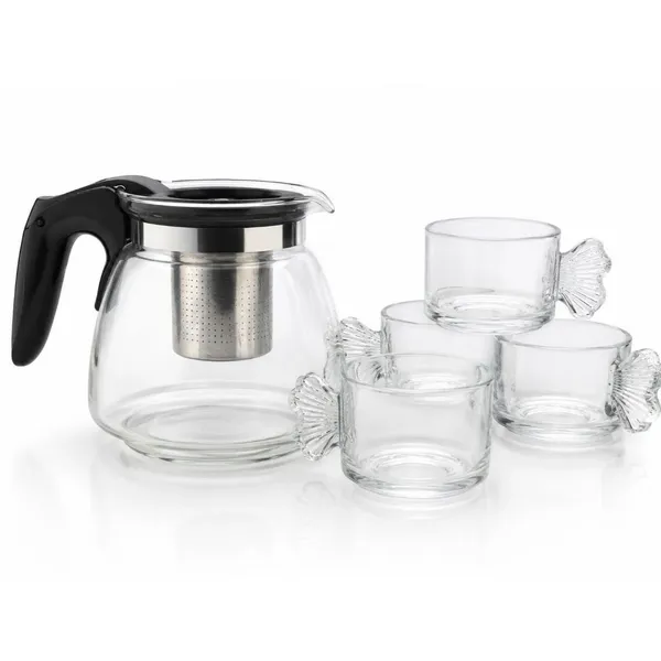 Chaleira E Bule De Vidro Com Infusor  e 04 Xicaras 900ml