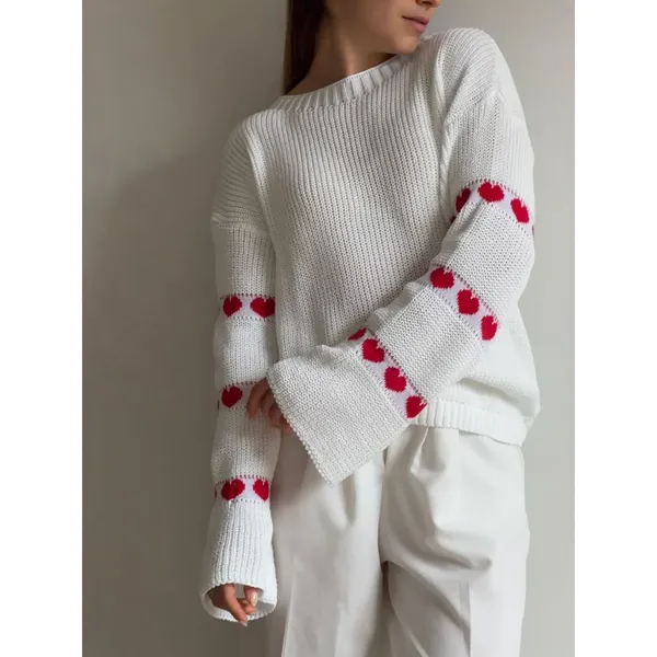 Blusa Tricot Manga Coração Inverno Trico Ponto Fang Moda Feminina