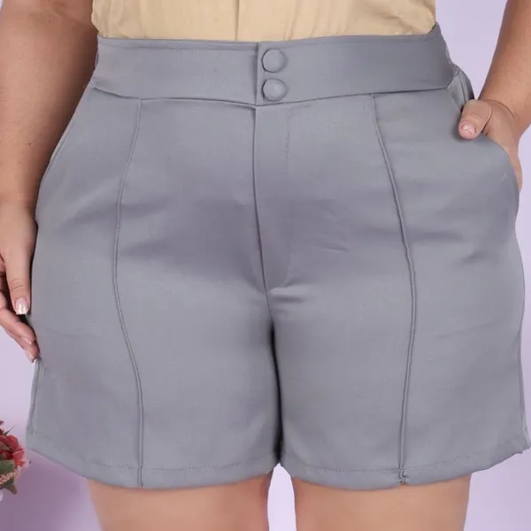 Short Plus Size Em Alfaitaria Confortável Elegante Casual Moderno Moda Feminina Atemporal Botão Coberto Elastico Embutid
