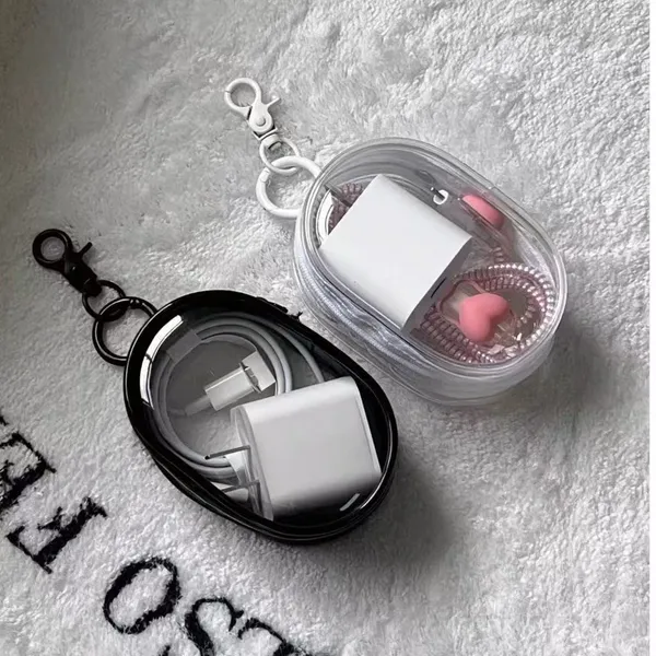 Mini Bolsa Portátil com Zíper Transparente e Estojo para Carregador, Fone de Ouvido e Acessório de Viagem