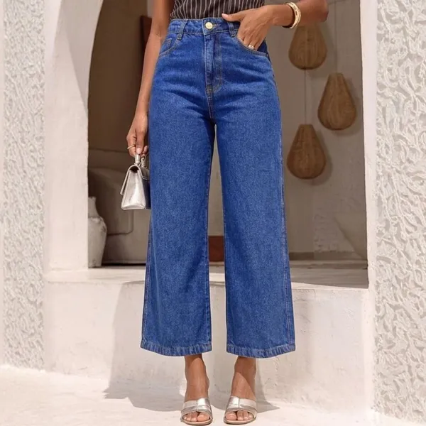 Calça Jeans Feminina Pantacourt Cintura Alta 4 Bolsos 100% Algodão Premium