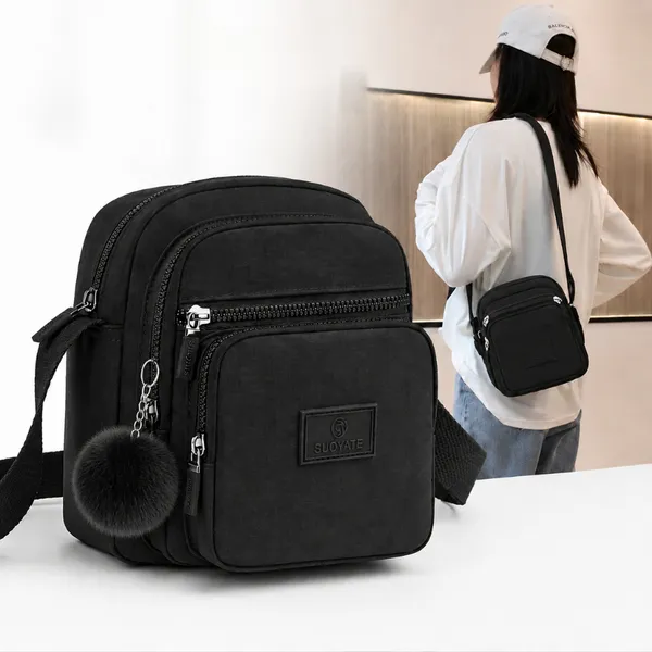 Bolsa feminina Premium impermeável Com pompom Casual mochila transversal tiracolo leve Alça Ajusavel leve 3em1 Nylon