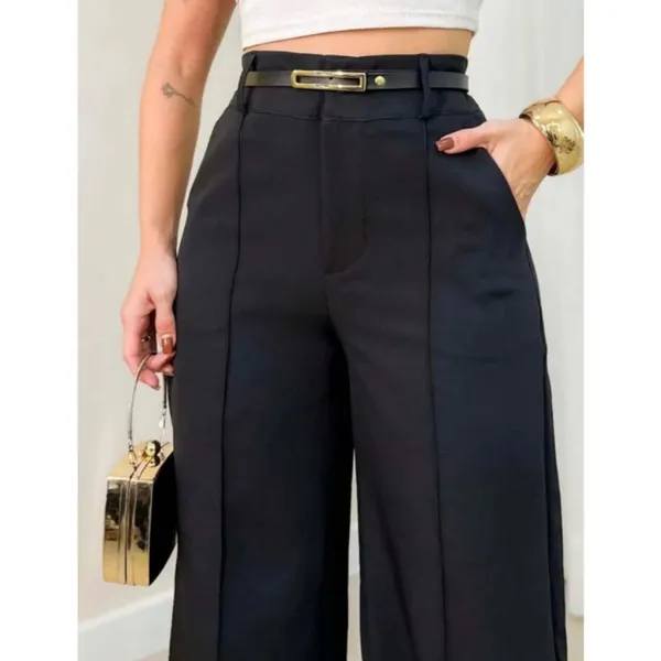 Calça Pantalona Alfaiataria Premium Cintura Alta Com Ziper Lateral  Com Cinto  PROMOÇAO