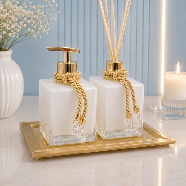 kit lavabo branco e ouro - DECORAÇÃO CASA
