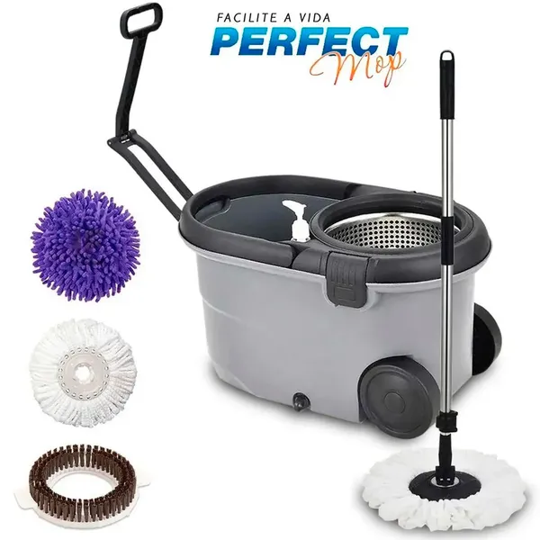 Esfregao Balde Perfect Mop Move - 3refis Com Roda E Alça
