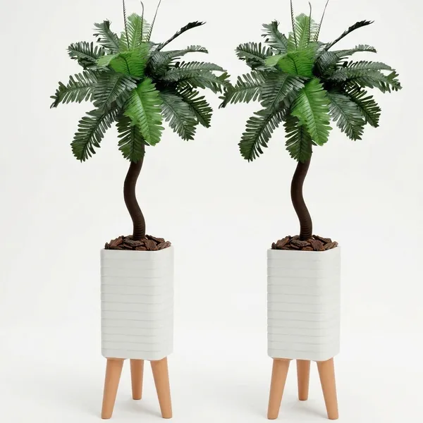 Kit Decorativo Completo 2 Folhagem Artificial C/  Vaso Design Moderno Decoração Para Sala