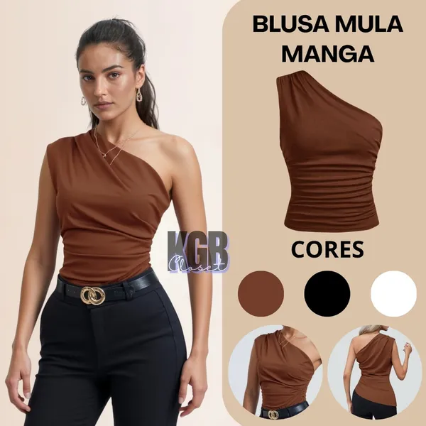 Blusa Feminina Elegante nula  manga Assimétrica