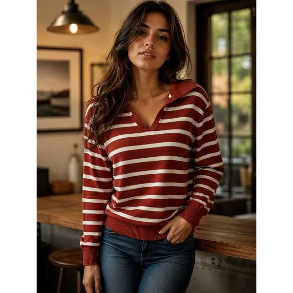 Blusa Feminina Manga Longa Polo LIstrada Tricot Modal Elegance Casual Moda Meia Estação