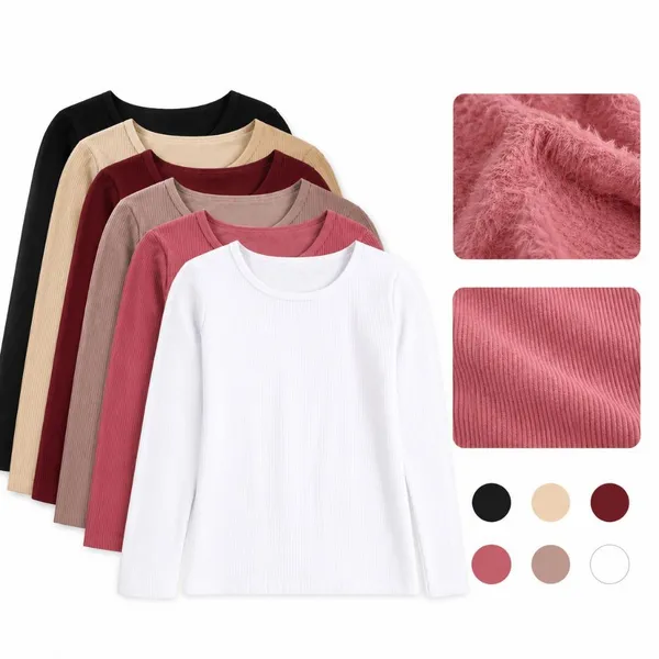 Blusa Canelada Feminina Peluciada por Dentro Inverno Quente Confortável Manga Longa