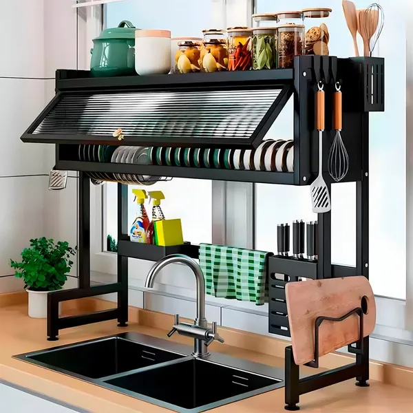 Escorredor De Pratos De Cozinha Suspenso Modular , Organizador , Prateleira Dupla De Asfalto ​Com Porta 65cm