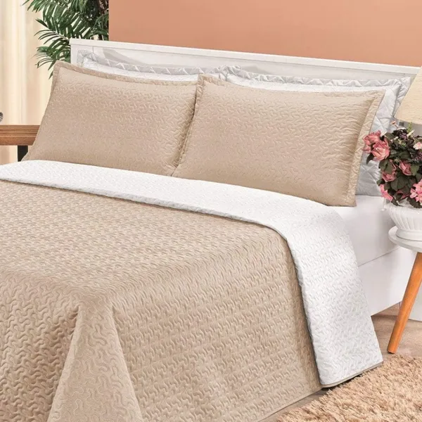 Kit Colcha Cobre Leito ​Com 2 Fronhas Casal Queen Dupla Face Estampada Matelado  2,40m x 2,60m