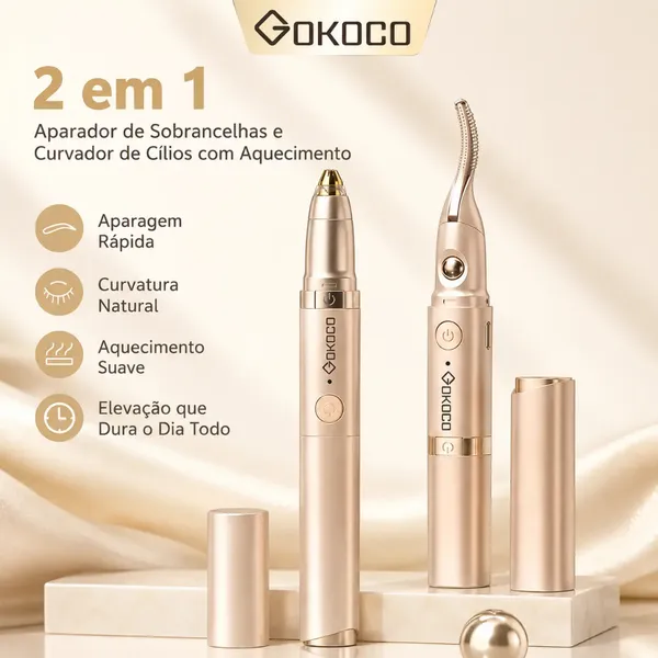 GOKOCO Aparador de Sobrancelhas e Curvador de Cílios Elétrico 2 em 1 Recarregável via USB com Aquecimento Rápido