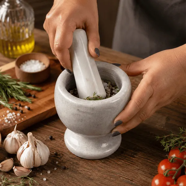 Pilão Socador Pedra Natural Artesanal Macerador Alho Temperos Triturador Pimentas Ervas CHEF D
