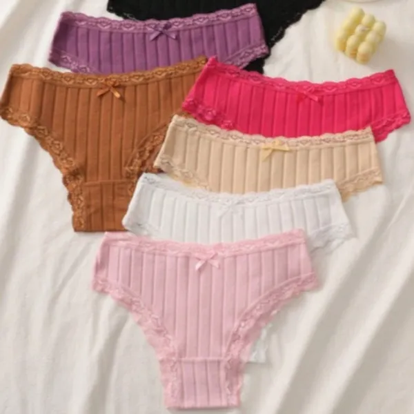 Kit Calcinhas Algodão Canelada Renda Confortável Tanga Feminina Moda Íntima Feminina